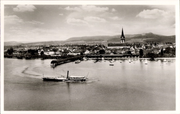 Ak Radolfzell, stoomboot met dorp, kerk, landschap