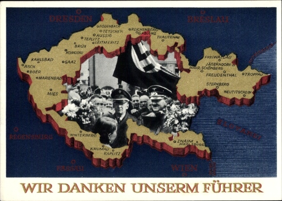 Postal stationery Postcard We thank our Führer, Sudetenland, Bohemia, Moravia, Hitler