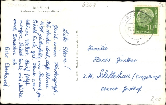Postcard Bad Vilbel in Hesse, Kurhaus with swan pond
