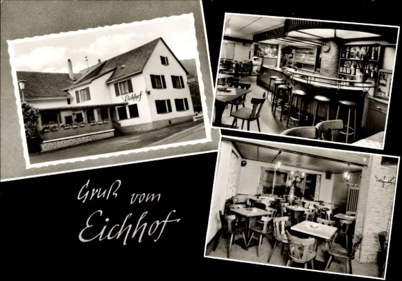 Postcard Stromberger Neuhütte Daxweiler in the Soonwald, Gasthof Eichhof, dining room, bar