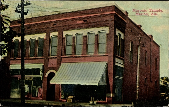 Postcard Marion Alabama USA, Masonic Temple, Freemasons