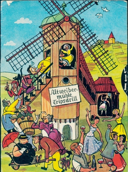 Mechanical Postcard Altweibermühle Tripsdrill, old women transformed into young women, inn