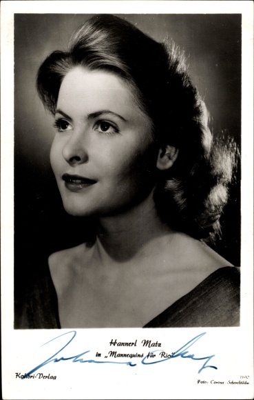 Postcard actress Johanna Matz, portrait, mannequin for Rio, autograph