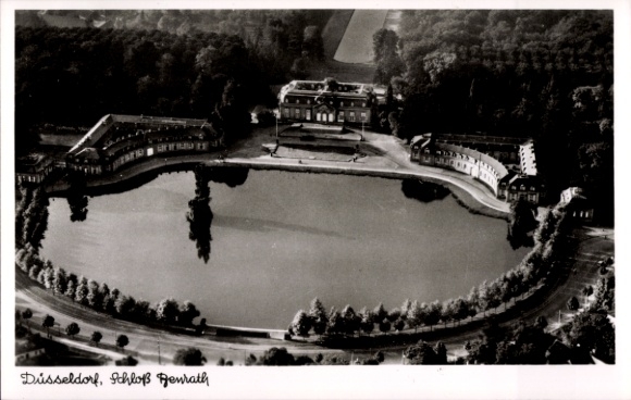 Postcard Benrath Düsseldorf on the Rhine, aerial photograph, castle