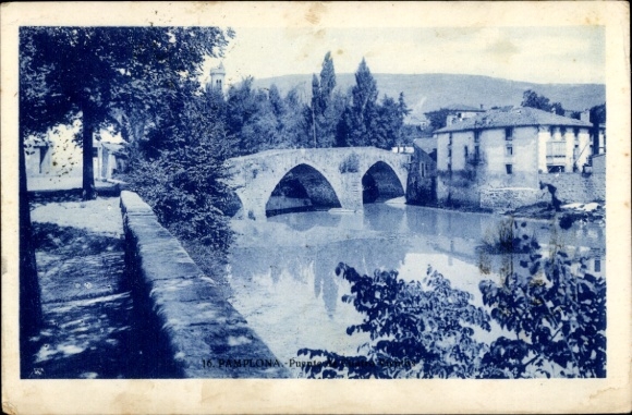Postcard Pamplona Navarra, bridge, river