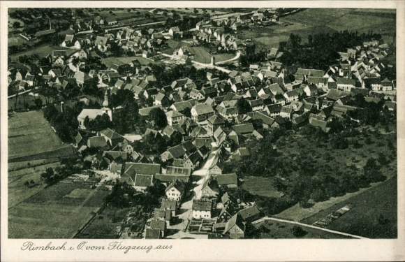 Postcard Rimbach in the Odenwald, aerial view of houses, landscape, airplane