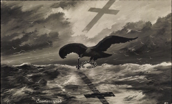Künstler Ak Seemannsgrab, Stürmische See, Adler, Eisernes Kreuz, NPG 451