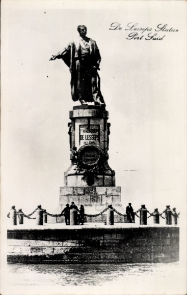 Postcard Port Said Egypt, De Lesseps statue