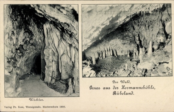 PC Rübeland Oberharz am Brocken, Wächter, Hermannshöhle, Publisher Fr. Rose, Wernigerode, 1900