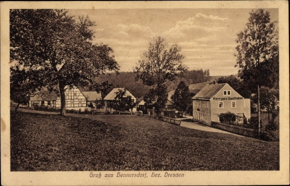 Postcard Hennersdorf Dippoldiswalde in the Ore Mountains, Kempe&#39;s inn, view of the town