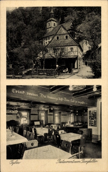 Ak Oybin in Sachsen, Restaurant zum Burgkeller, Innenansicht