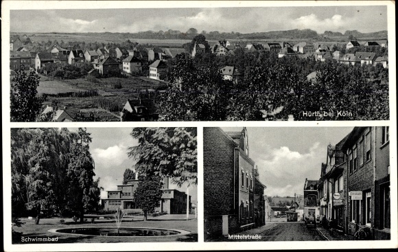 Ak Hürth bij Keulen Rhein Erft, panorama, zwembad, Mittelstrasse