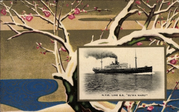 passe-partout ansichtkaart NYK Line, stoomboot SS Suwa Maru
