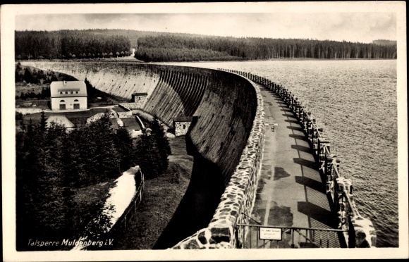 Postcard Muldenberg Grünbach im Vogtland, Muldentalsperre, barrier wall