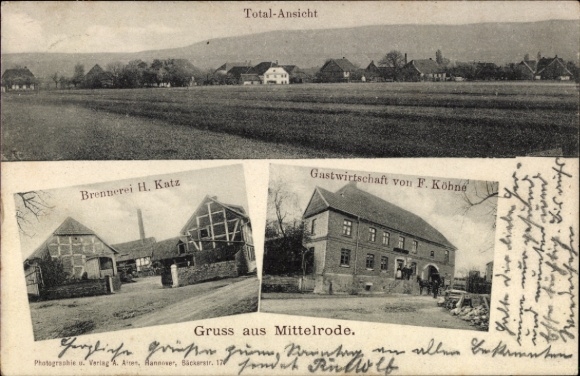 Ak Mittelrode Springe am Deister, Gesamtansicht, Brennerei H. Katz, Gastwirtschaft von F. Köhne