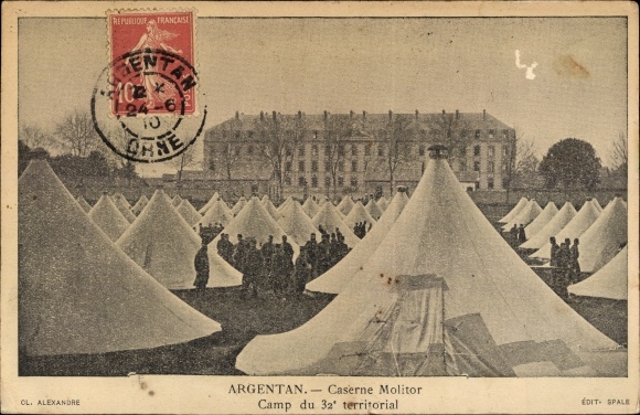 Postcard Argentan Orne, Molitor Barracks, 32nd Territorial Camp