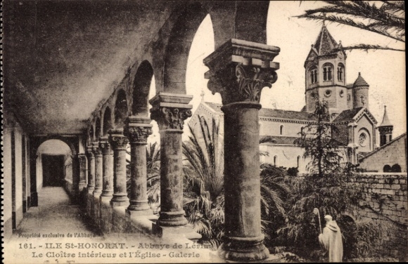 Postcard Ile Saint Honorat Îles de Lérins Alpes Maritimes, St. Honorat Abbey, courtyard, church, gallery