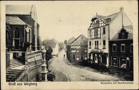 Postcard Wegberg Kreis Heinsberg, church square with Beeckerstraße, Wegberger Hof