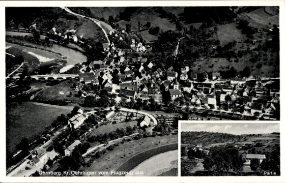 Postcard Ohrnberg Öhringen in the Hohenlohe district, aerial photograph