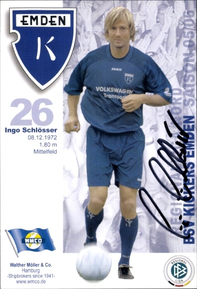 Karta autografu piłkarza Ingo Schlössera, BSV Kickers Emden, autograf