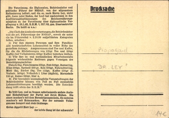Postcard Robert Ley, DAF Reichsleiter, quote from the attack of 12 October 1943