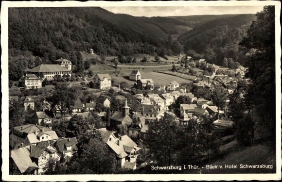 Postcard Schwarzburg Thüringen, view from Hotel Schwarzaburg, partial view