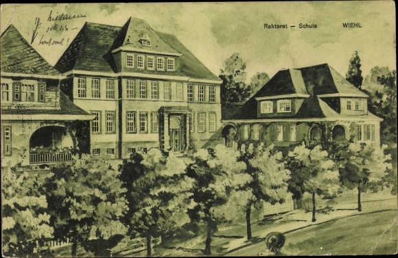Postcard Wiehl, view of the Rectorate School, street