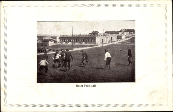 Postcard Hammelburg in the valley of the Franconian Saale Bavaria, convalescent home Marienruhe, children playing football