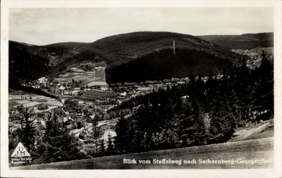 Ak Sachsenberg Georgenthal Klingenthal in Vogtland, uitzicht vanaf Staffelweg
