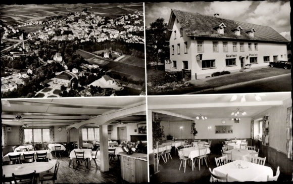 Postcard Bad Dürrheim in the Black Forest, aerial photograph, Gasthof Pension Blume