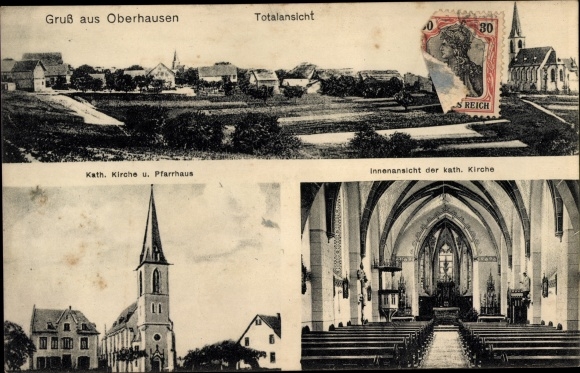 Postcard Oberhausen an der Nahe, Catholic church, interior, rectory
