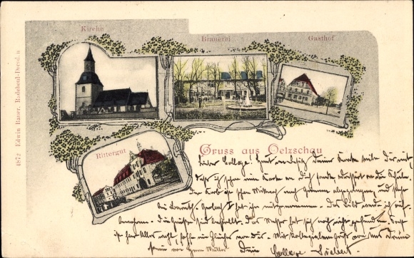 Ak Oelzschau Rötha in Sachsen, Rittergut, Brauerei, Gasthof, Kirche