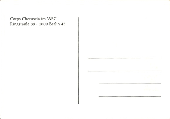Studentika Postcard Berlin, Corps Cheruscia in the WSC, Corps House Ringstr. 89