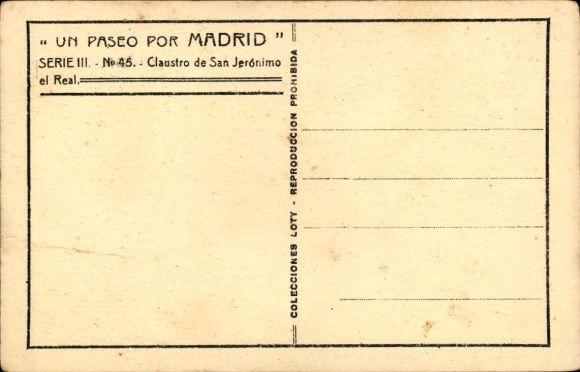 KP Madrid Hiszpania, Claustro de San Jerónimo, drzewa, arkady, czarno-białe zdjęcie
