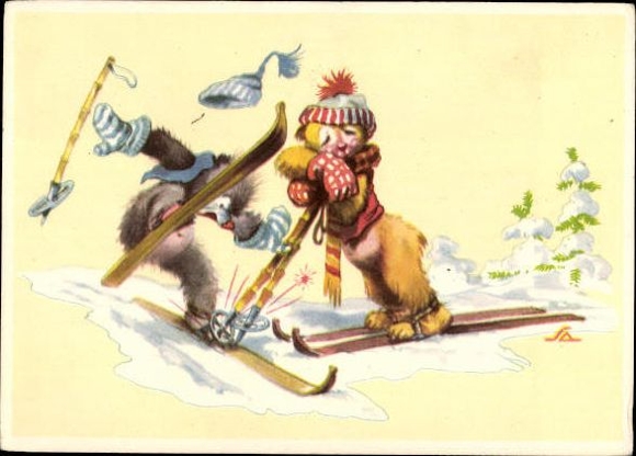 10 Artists Postcard Salac, Humanized Animals, Sports, Hunting, Bicycle, Professions