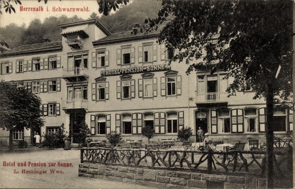 Postcard Bad Herrenalb in the Black Forest, Hotel and Pension zur Sonne, Owner L. Hechinger