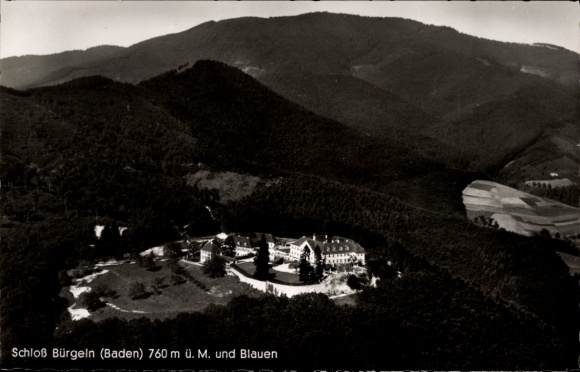 Postcard Obereggenen Schliengen in the Black Forest, Bürgeln Castle, aerial photograph, Blauen