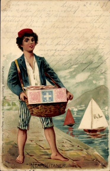Briefmarken Litho Neapolitaner, Händler, Segelboote