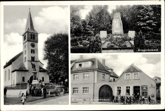 Ak Weisenheim am Sand Pfalz, kerk, oorlogsmonument, bakkerij, supermarkt