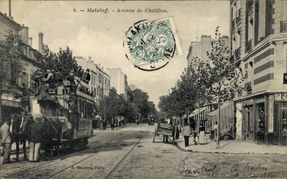 Ak Malakoff Hauts de Seine,  Avenue de Chatillon, Pferdestraßenbahn