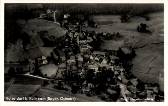 Postcard Hutschdorf Thurnau in Upper Franconia, aerial photograph of Hutschdorf, Bavarian Ostmark, landscape photograph