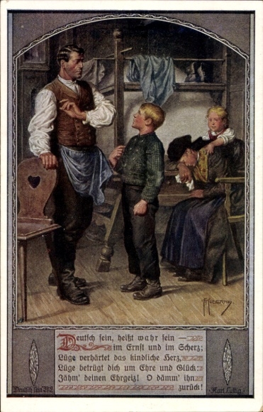 Artist Postcard Kuderna, Franz, To be German means to be true, No. 2, Family, Father scolds son