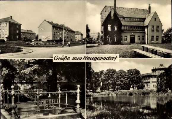 Ak Neugersdorf in der Lausitz, Neubauten, Spreequelle, Jugendherberge, Volksbad Pavillon