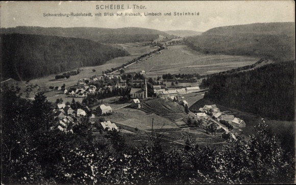 Postcard Scheibe Alsbach Neuhaus am Rennweg Thuringia, view of the town and surroundings