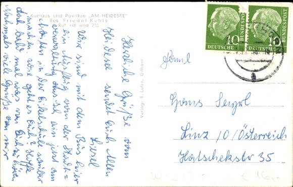Postcard Gifhorn in Lower Saxony, pavilion, spa house, lake terrace, heath area
