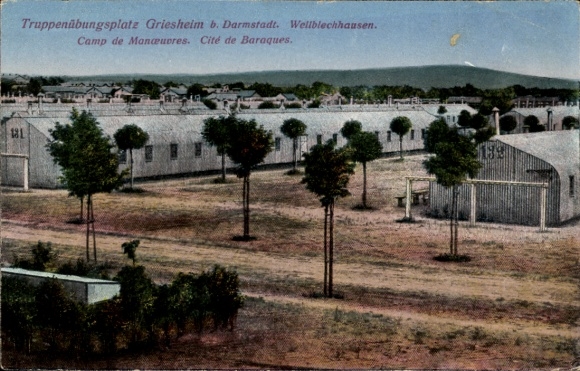 Postcard Griesheim in Hesse, Wellblechhausen, military training area, barracks