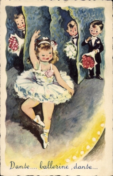 Artist Postcard Young ballet dancer, boys watching