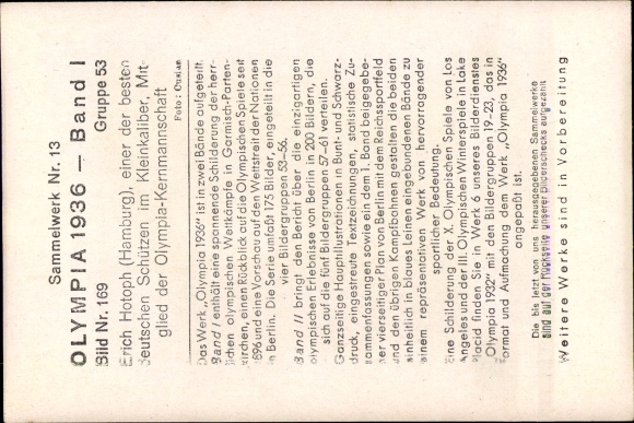 Collection picture Olympia 1936, sports shooter Erich Hotoph from Hamburg