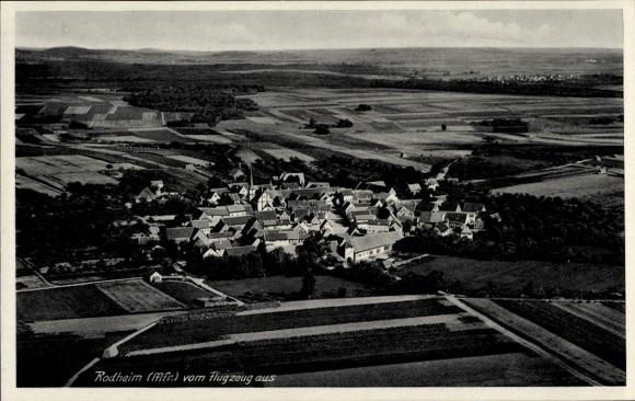 Postcard Rodheim Oberickelsheim in Middle Franconia, aerial photograph