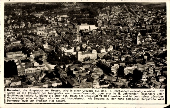 Postcard Darmstadt in Hesse, aerial photograph, city view, information, sights